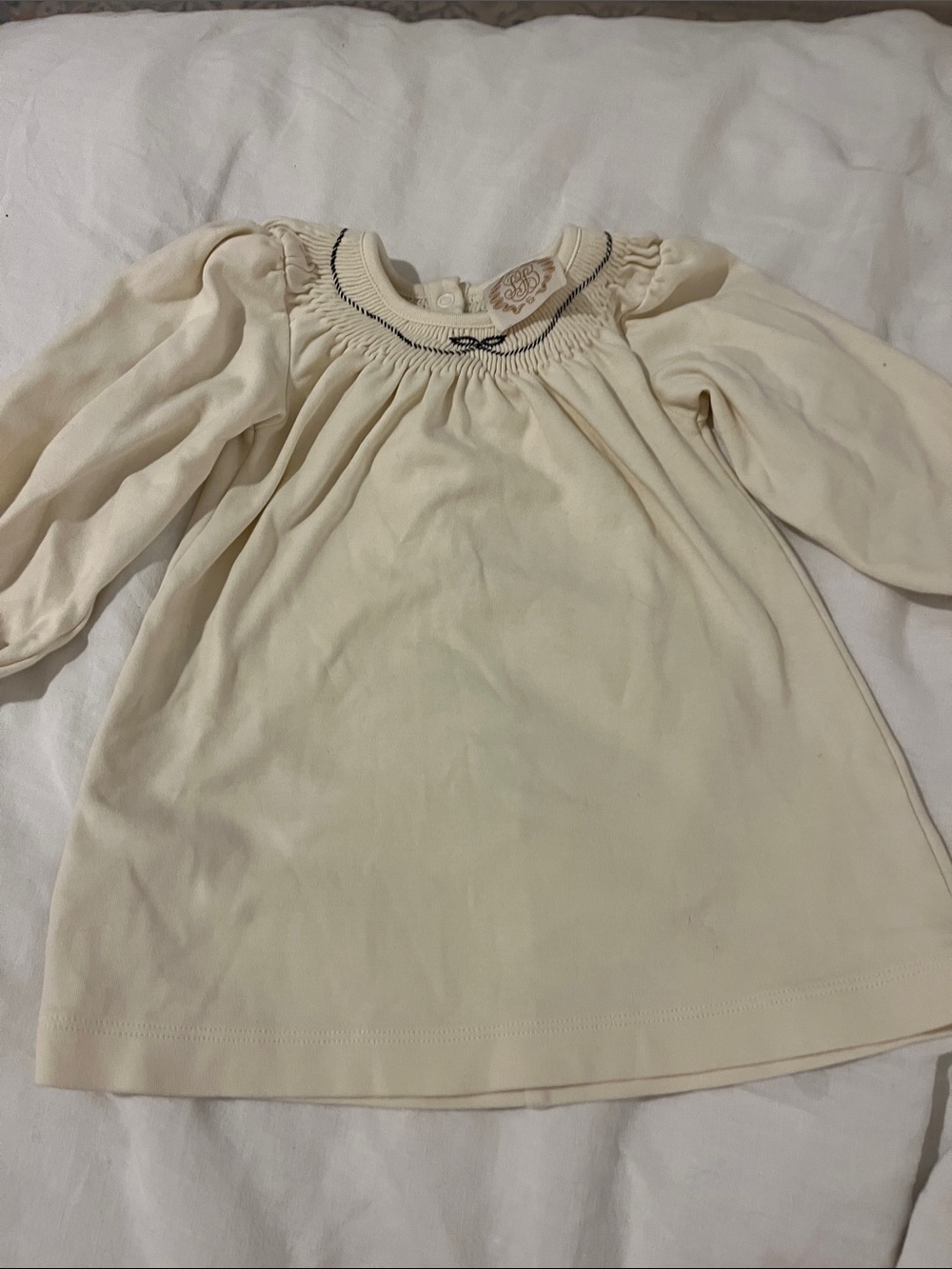 Cream Smocked Long-Sleeve dress